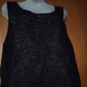 Plus Size Black Crinkle Cut Stretchable See-Thru Scoop Neck Camisole